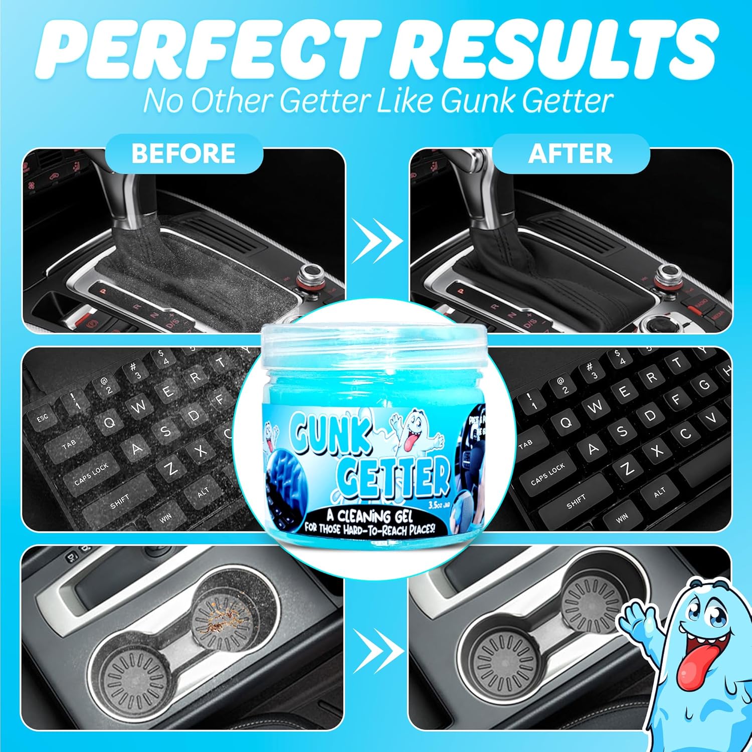 Gunk Getter 12 PACK Cleaning Gel for Those Hard to Reach Places, Automotive Cup Holder Electronic Keyboard Office, Slime Gel Cleaner Dust Crumb Removal (Jar, Blue, 3.5oz) - Gunk Getter Cleaning Gel Gunk Getter Gunk Getter