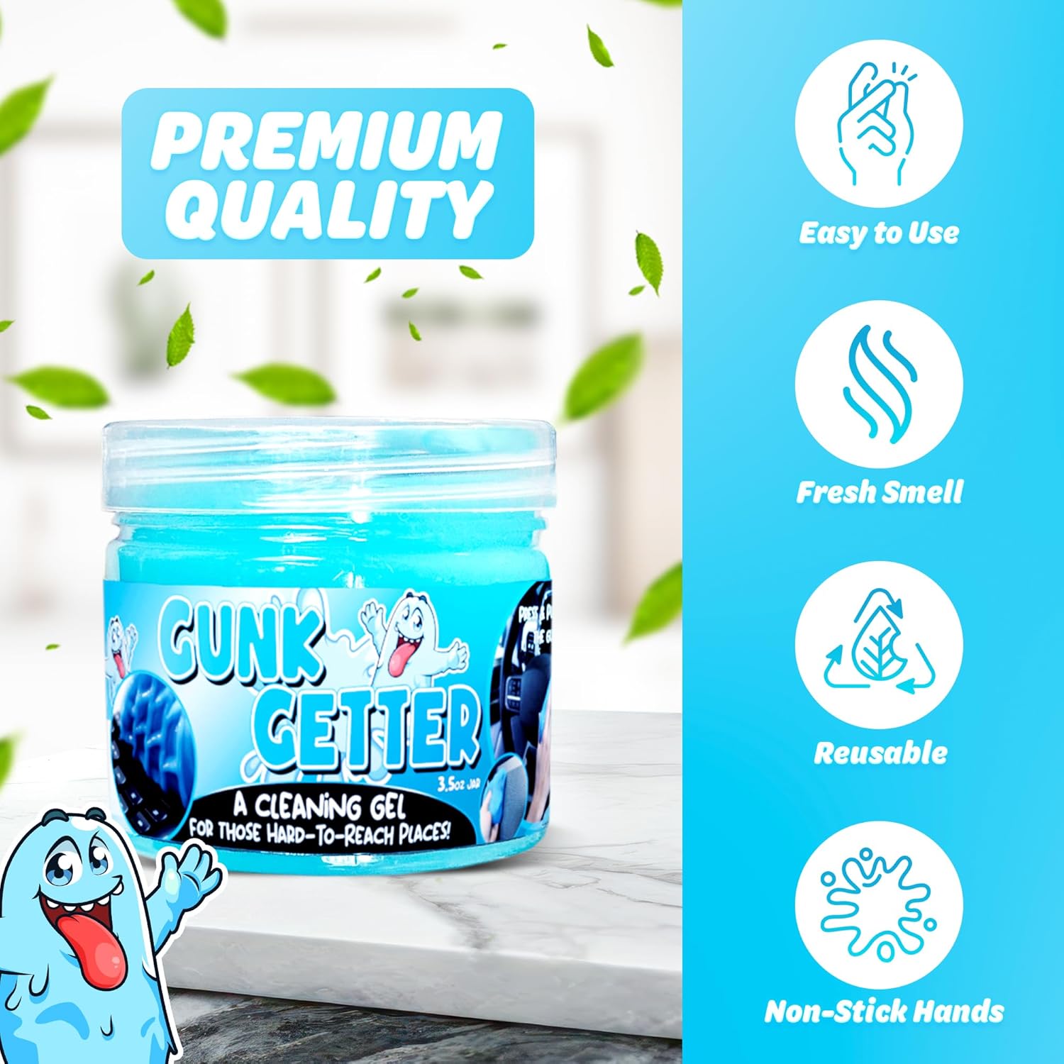 Gunk Getter 12 PACK Cleaning Gel for Those Hard to Reach Places, Automotive Cup Holder Electronic Keyboard Office, Slime Gel Cleaner Dust Crumb Removal (Jar, Blue, 3.5oz) - Gunk Getter Cleaning Gel Gunk Getter Gunk Getter