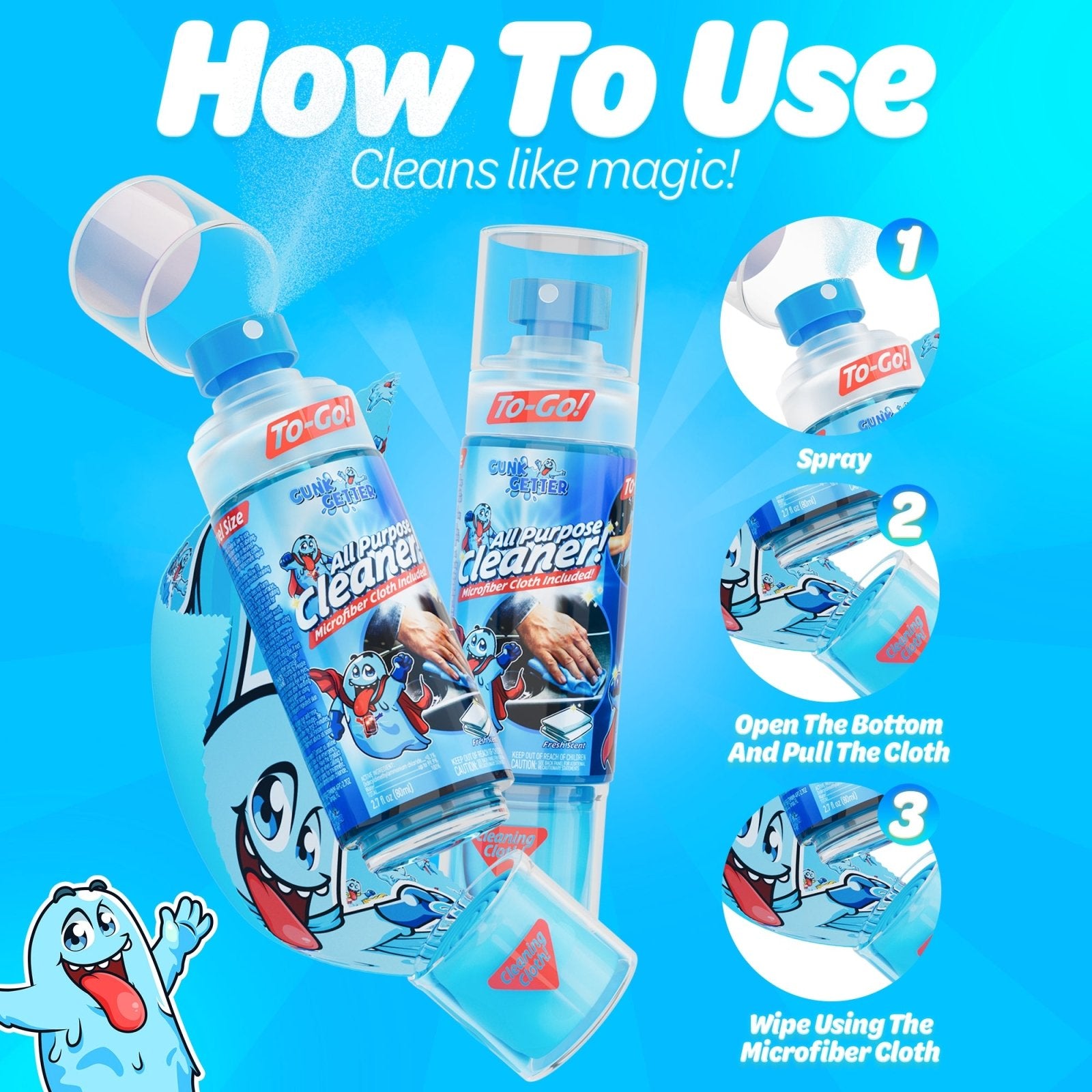 Travel Spray Bottle (All Purpose Cleaner - Fresh) , 2 Pack - Gunk Getter Travel Spray Bottle Gunk Getter Gunk Getter