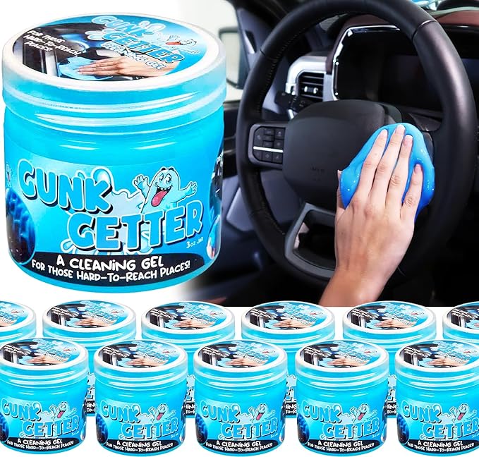 Gunk Getter 12 Pack Cleaning Gel for Those Hard to Reach Places, Automotive Cup Holder Electronic Keyboard Office, Slime Gel Cleaner Dust Crumb Removal (Jar, Blue, 3.5oz) - Gunk Getter Home Starter Collection Gunk Getter Gunk Getter