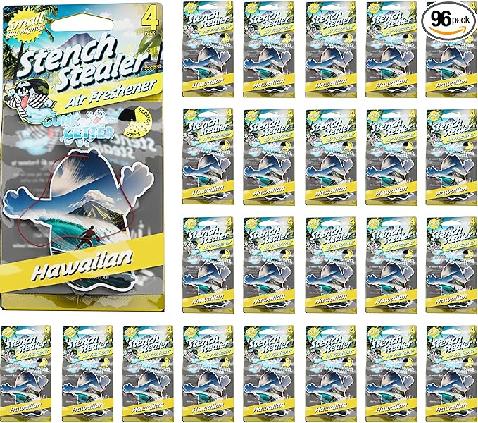Gunk Getter Car Air Fresheners - Long Lasting Scent, Odor Eliminator, Home Essentials, Fresh Fragrance - 96 Pack - Hawaiian - Gunk Getter Auto Starter Collection Gunk Getter Gunk Getter
