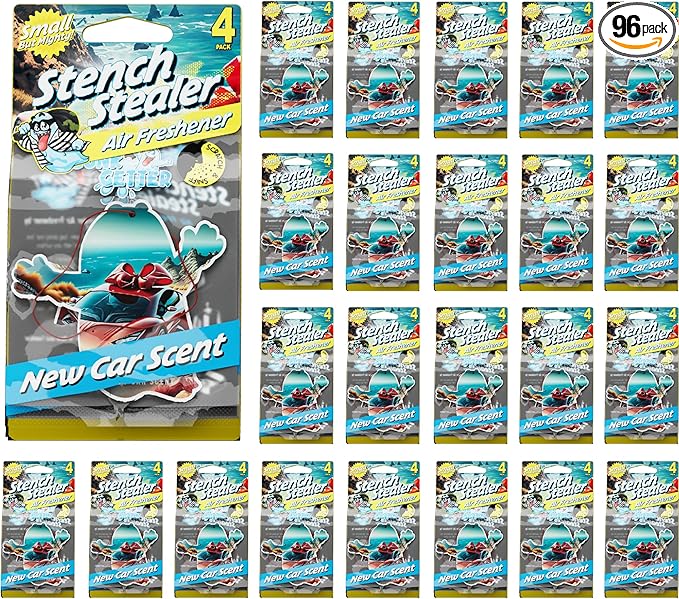 Gunk Getter Car Air Fresheners - Long Lasting Scent, Odor Eliminator, Home Essentials, Fresh Fragrance - 96 Pack - New Car - Gunk Getter Auto Starter Collection Gunk Getter Gunk Getter