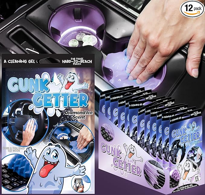 Gunk Getter, Cleaning Gel for Those Hard to Reach Places, Automotive Cup Holder Electronic Keyboard Office, Slime Gel Cleaner Dust Crumb Removal (Diamond Ice, 12 Pack) - Gunk Getter Home Starter Collection Gunk Getter Gunk Getter