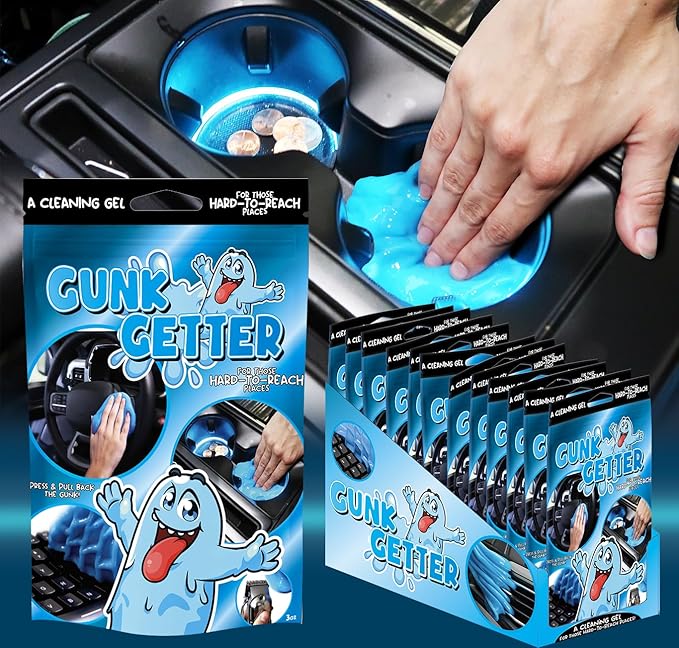 Gunk Getter, Cleaning Gel for Those Hard to Reach Places, Automotive Cup Holder Electronic Keyboard Office, Slime Gel Cleaner Dust Crumb Removal (Resealable Pouch, Blue, 3oz) 12 Pack - Gunk Getter Home Starter Collection Gunk Getter Gunk Getter