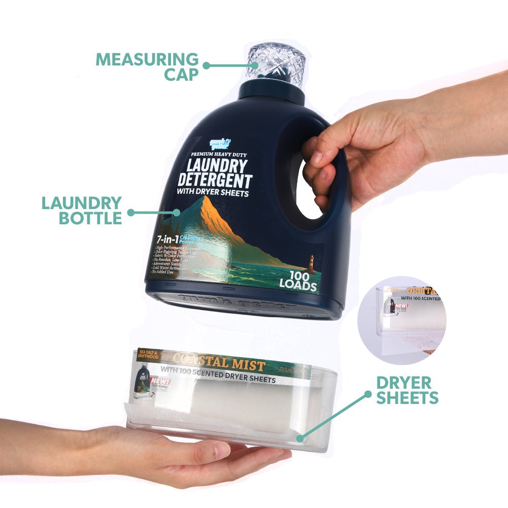 Gunk Getter Heavy Duty Premium Laundry Detergent + Built - In Dryer Sheets (100 Loads) - COASTAL MIST - Gunk Getter Gunk Getter Gunk Getter