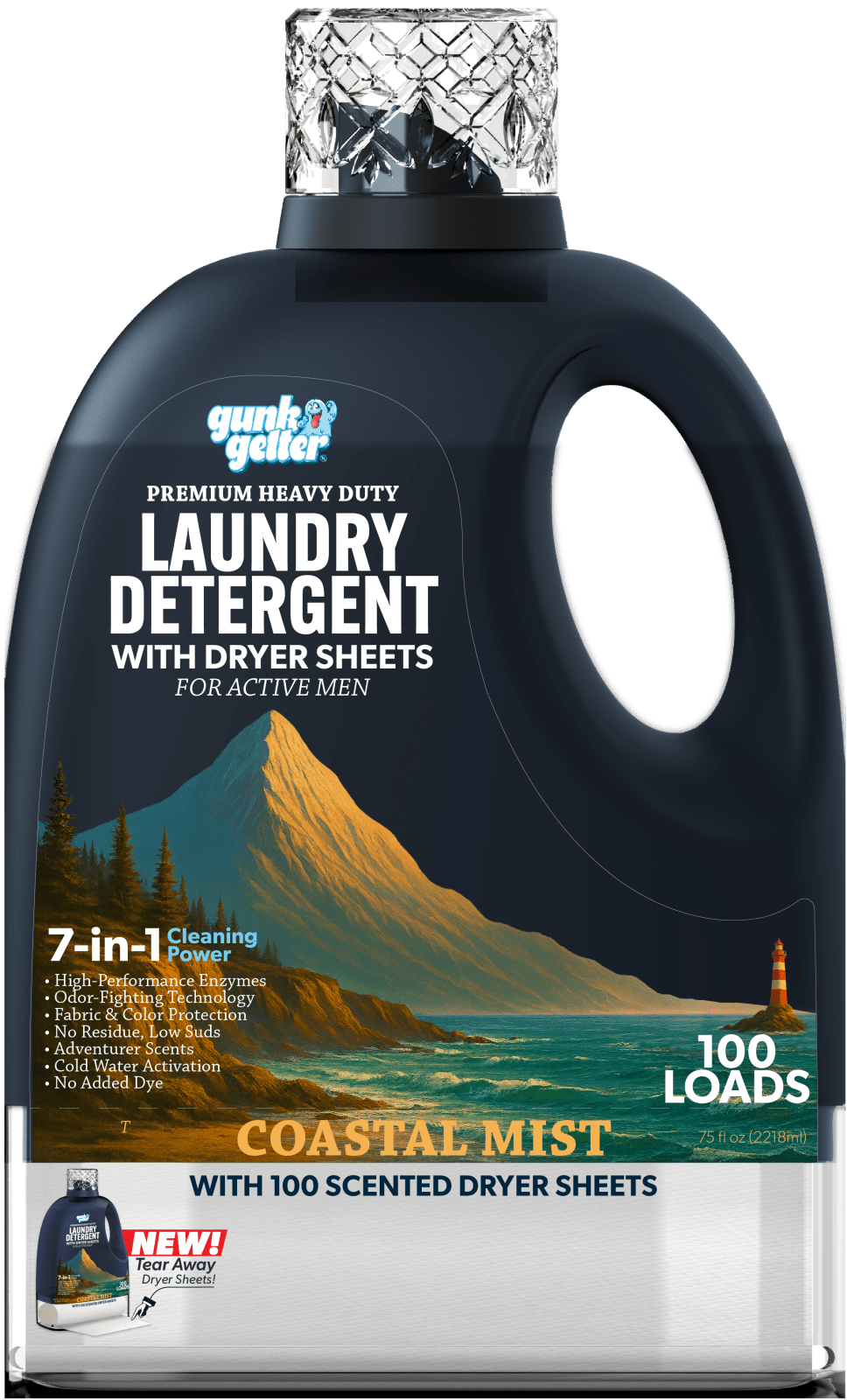 Gunk Getter Heavy Duty Premium Laundry Detergent + Built - In Dryer Sheets (100 Loads) - COASTAL MIST - Gunk Getter Gunk Getter Gunk Getter