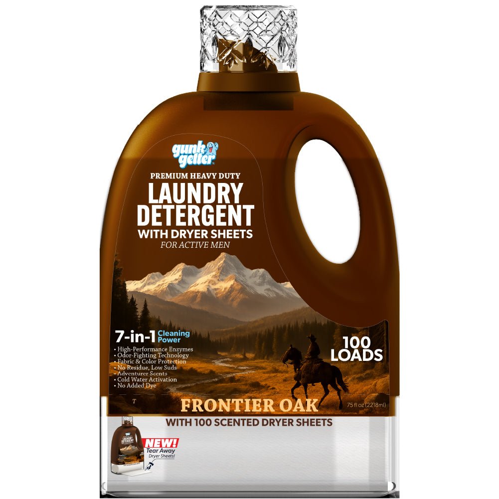 Gunk Getter Heavy Duty Premium Laundry Detergent + Built - In Dryer Sheets (100 Loads) - FRONTIER OAK - Gunk Getter Gunk Getter Gunk Getter