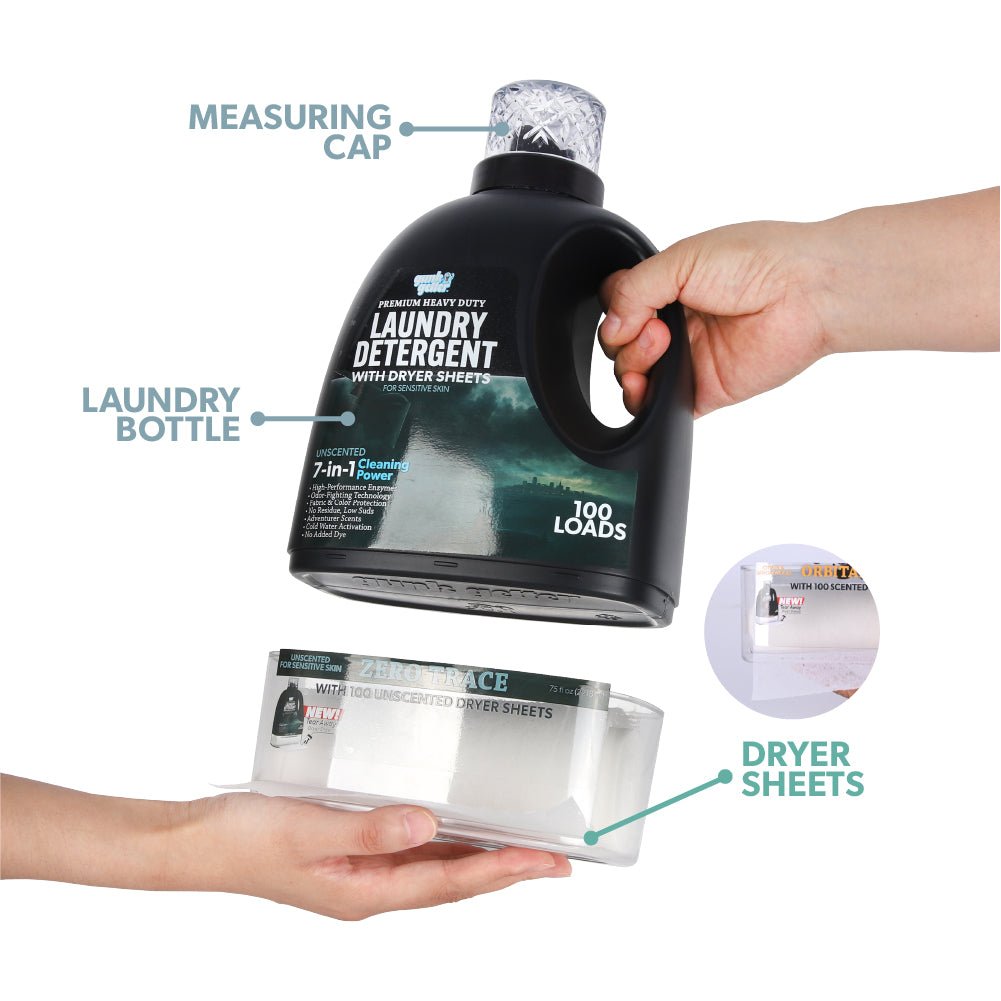 Gunk Getter Heavy Duty Premium Laundry Detergent + Built - In Dryer Sheets (100 Loads) - ZERO TRACE - Gunk Getter Gunk Getter Gunk Getter