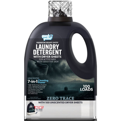 Gunk Getter Heavy Duty Premium Laundry Detergent + Built - In Dryer Sheets (100 Loads) - ZERO TRACE - Gunk Getter Gunk Getter Gunk Getter