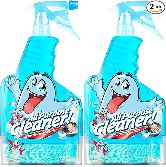 Gunk Getter - Spray Bottle With Microfiber Cap - All Purpose Cleaner 16oz - FRESH (2 Pack) - Gunk Getter Home Starter Collection Gunk Getter Gunk Getter