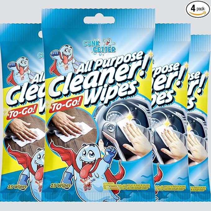Gunk Getter - To - Go Wipes - All Purpose Cleaner - 15 Count (4 Pack) - Gunk Getter Travel Spray Bottle Gunk Getter Gunk Getter