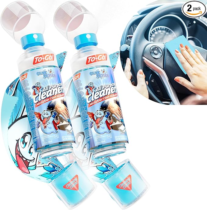 Gunk Getter - Travel Spray Bottle With Microfiber Cap - All Purpose Cleaner - Fresh (2 Pack) - Gunk Getter Travel Spray Bottle Gunk Getter Gunk Getter