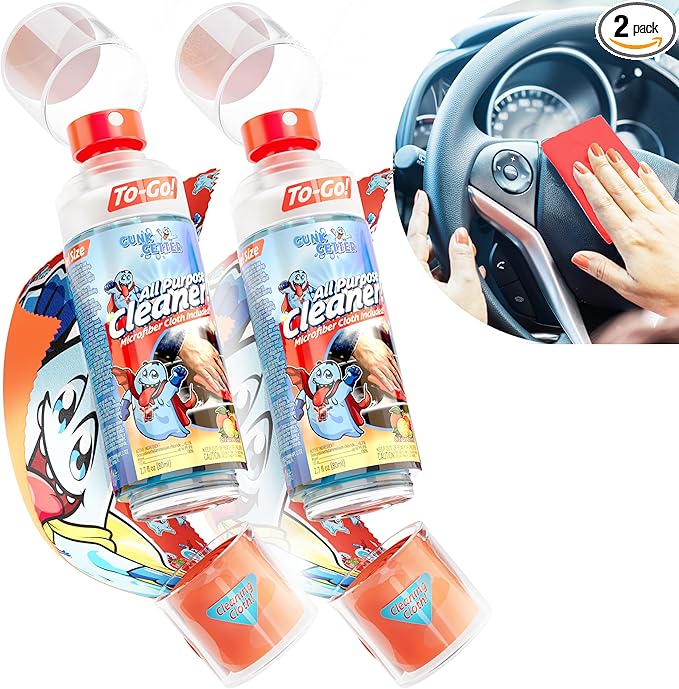 Gunk Getter - Travel Spray Bottle With Microfiber Cap - All Purpose Cleaner - Fresh (2 Pack) - Gunk Getter Travel Spray Bottle Gunk Getter Gunk Getter