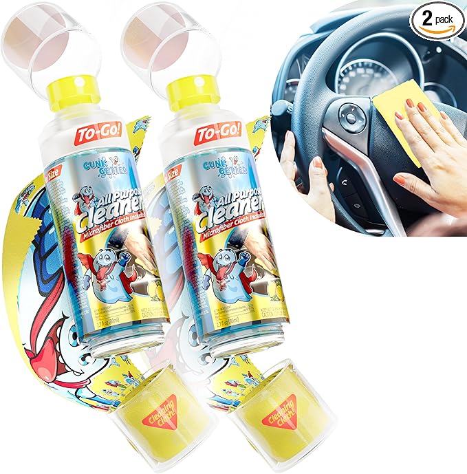 Gunk Getter - Travel Spray Bottle With Microfiber Cap - All Purpose Cleaner - Lemon (2 Pack) - Gunk Getter Travel Spray Bottle Gunk Getter Gunk Getter
