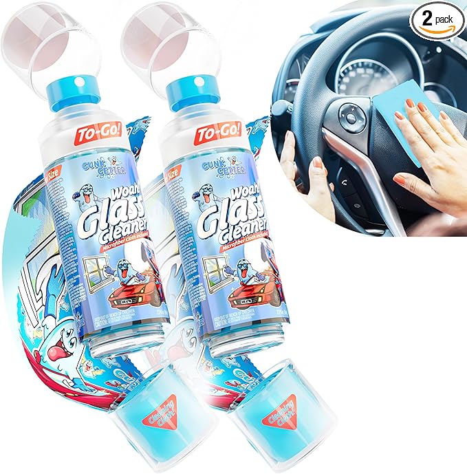 Gunk Getter - Travel Spray Bottle With Microfiber Cap - Glass Cleaner (2 Pack) - Gunk Getter Travel Spray Bottle Gunk Getter Gunk Getter